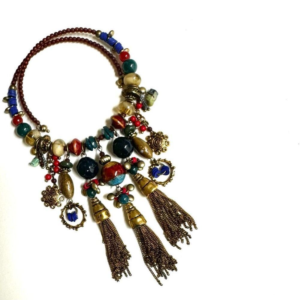 Vintage Treska wrap around beaded chain tassel choker necklace - Picture 8 of 11